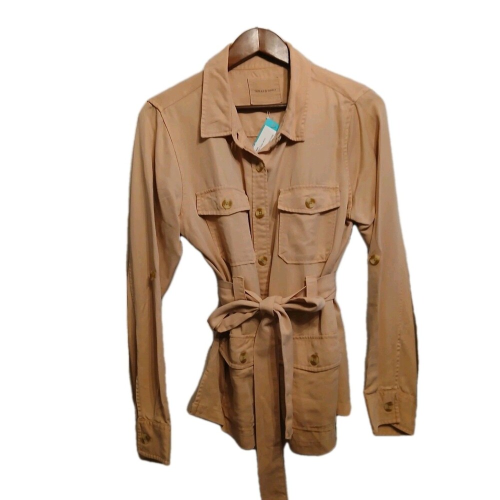 Thread & Supply Lauryn Tie Waist Cargo Jacket Size L Blush Tencel Lyocell NWT